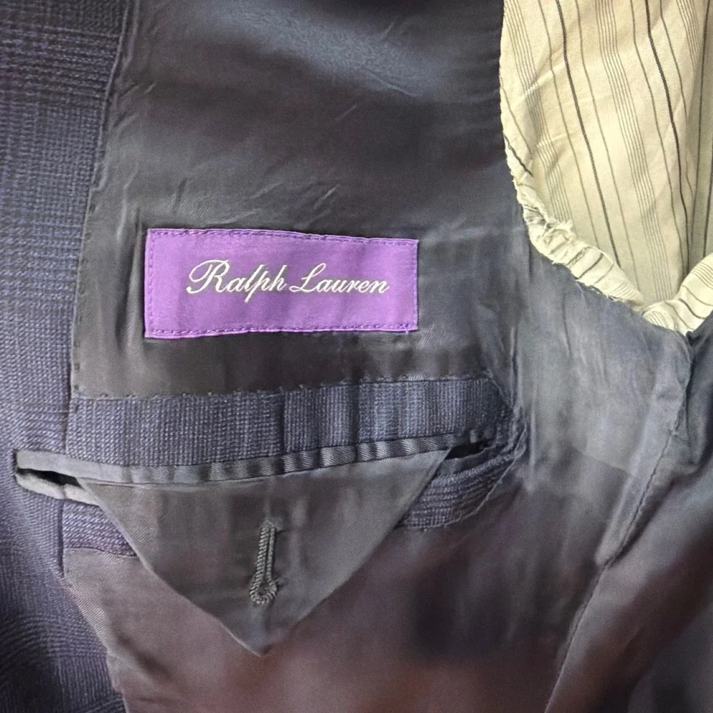 Ralph Lauren‎ Purple Label Mens 44R Blue Glen Plaid Wool Blazer Sport Coat Italy